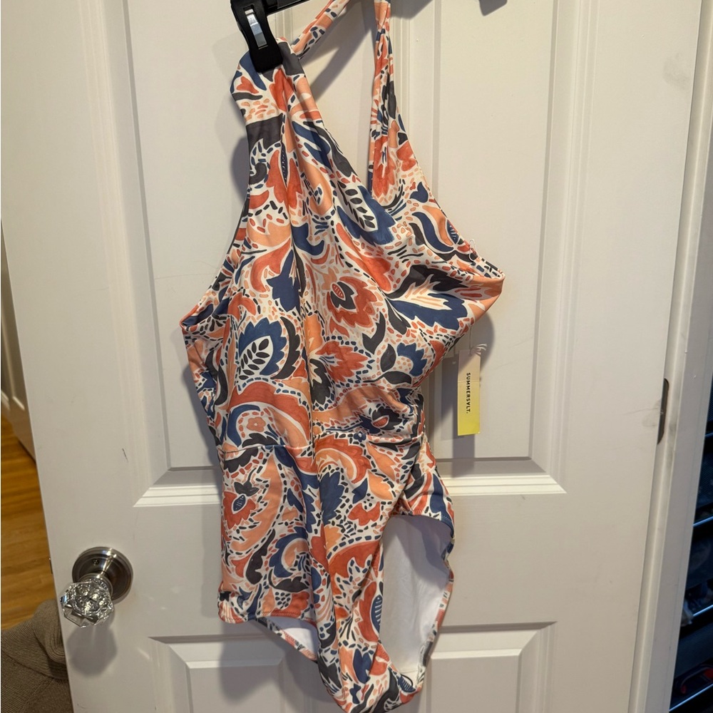 Summersalt One Piece in Coral and Navy Paisley